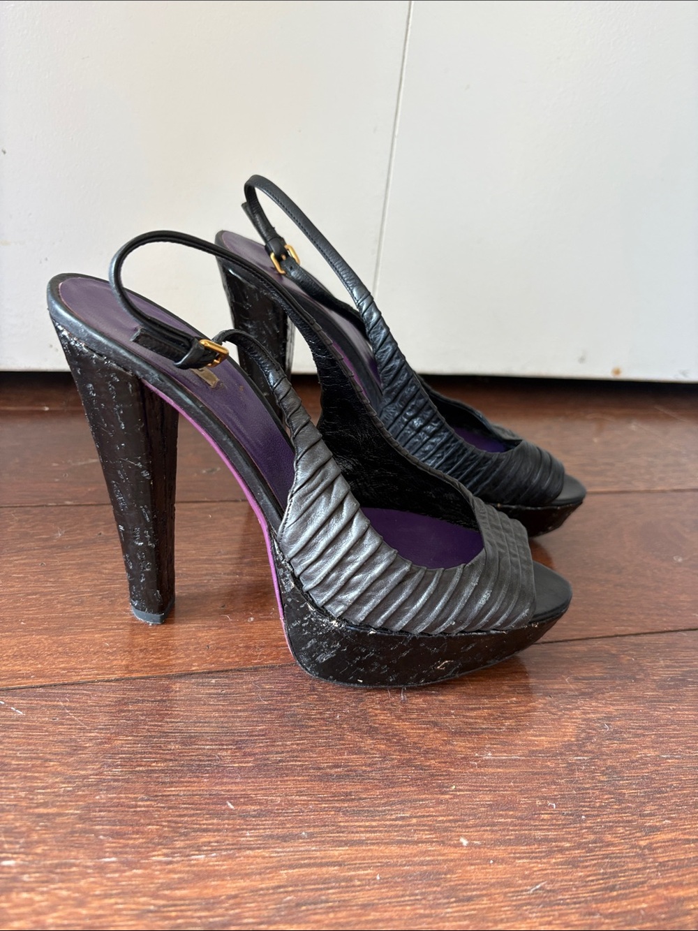 Miu Miu Black Slingback Platform Heels - Women's Peep Toe Pumps 36.5